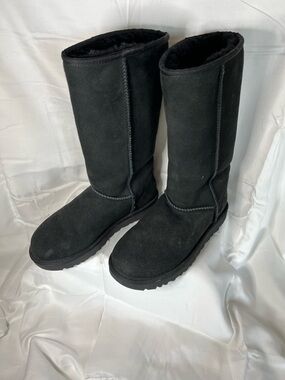 UGG Black Classic Tall Suede Shearling-Lined Boots